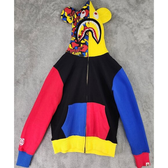 BAPE Medicom Toy Bear Shark Hoodie Unisex Medium Multicolor Full Zip Long Sleeve - Picture 3 of 16